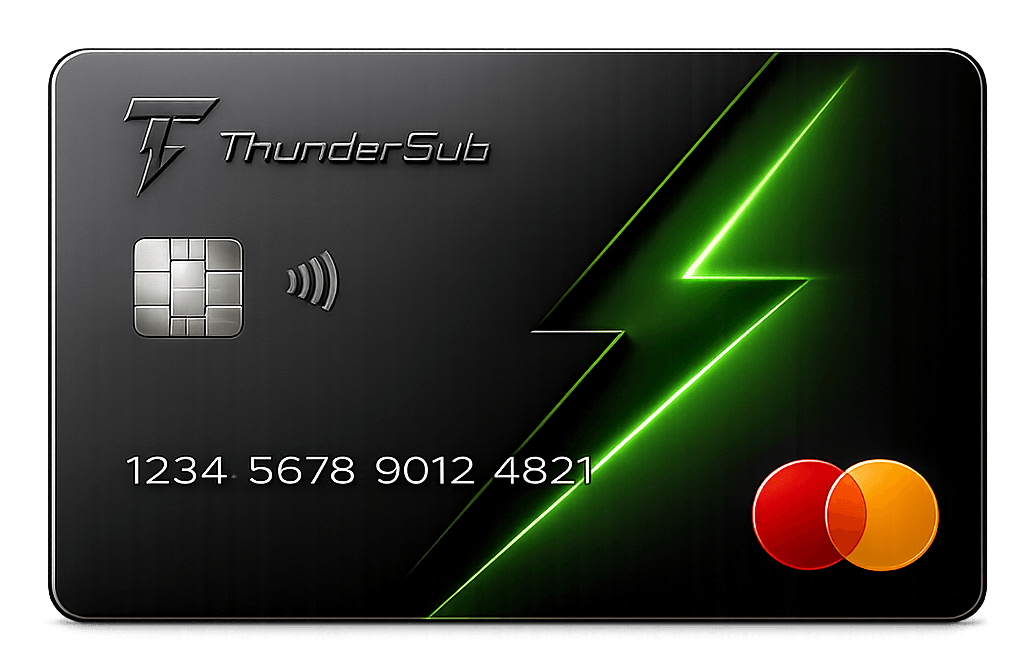 ThunderSub virtual Mastercard, black with a green lightning motif